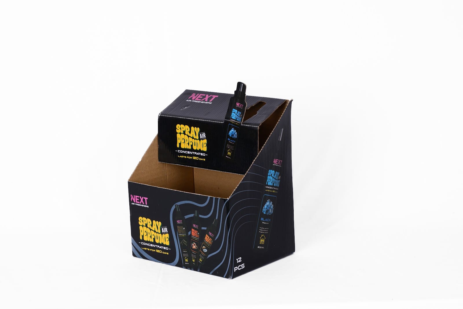 Printed cardboard counter display stand made by Techno Rapid — retail display unit 01